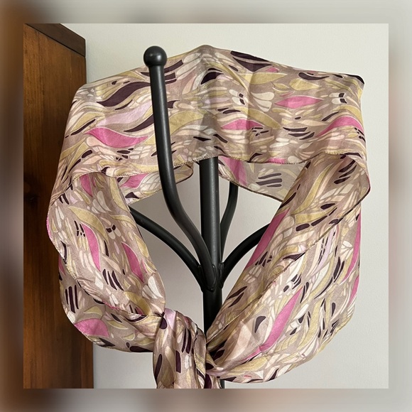 ACCESSORIZE Pure Silk Pink and Brown Abstract Bandeau Scarf - Picture 1 of 8